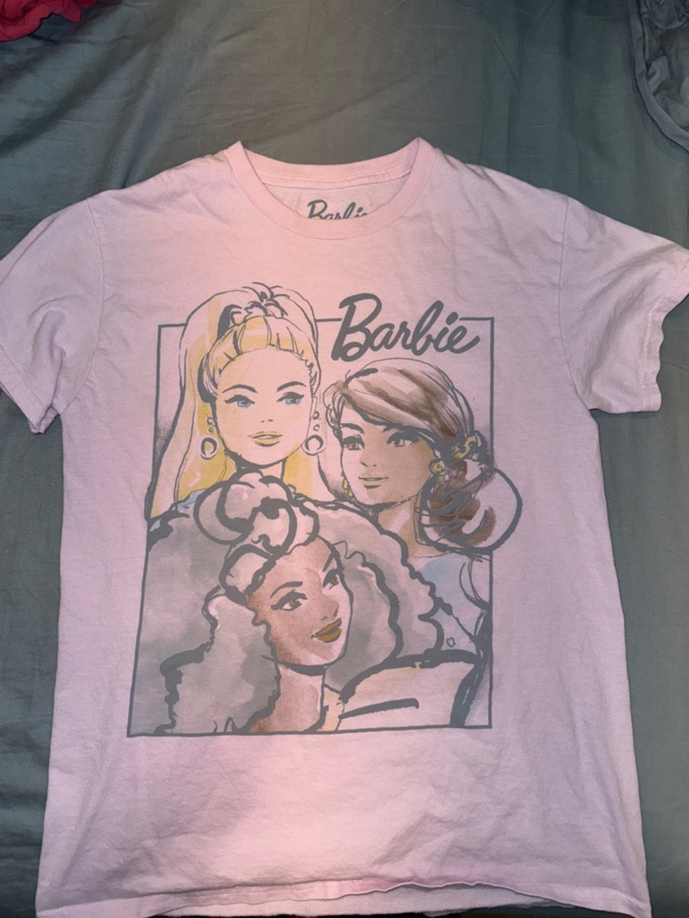 Barbie Pink Tee with Pastel Multi-Face Graphic